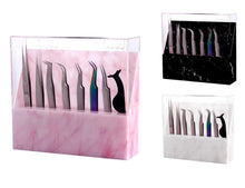 Pink marble print acrylic tweezer holder